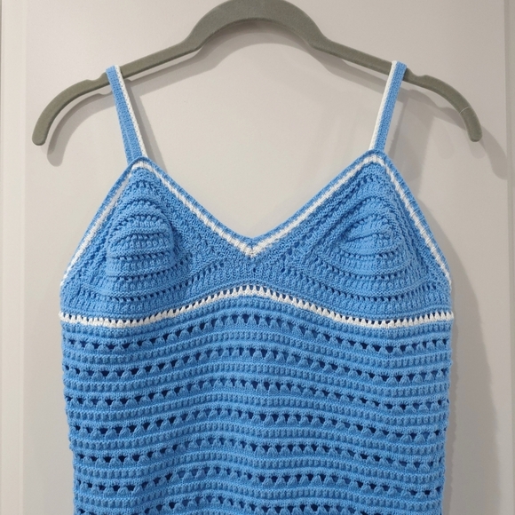 WILLOW & WIND Blue White Crochet Babydoll Dress, Summer Festival, Size M - Picture 3 of 11